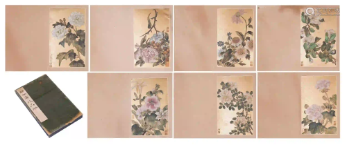 A CHINESE ALBUM OF FINE WORK PAINTINGS FLOWERS