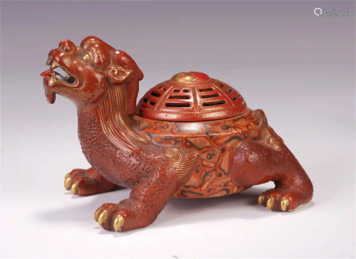 A CHINESE STONE GLAZE AUSPICIOUS BEAST INCENSE CAGE