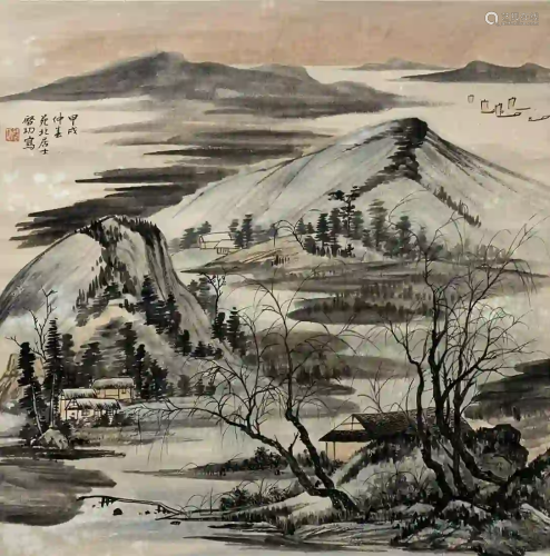 CHINESE SCROLL OF PAINTING INK MOUNTAINS LANDSCAPE