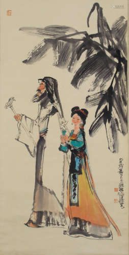 CHINESE LIGHT COLOR INK PAINTING OF FIGURES