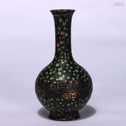 CHINESE BRONZE GLAZE ENGRAVED PATTERNS GOLD-DECORATED VASE