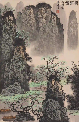 A CHINESE SCROLL PAINTING OF LIJIANG MOUNTAINS SCENERY