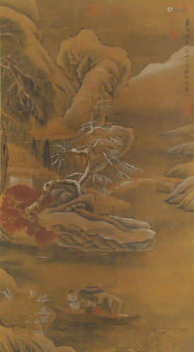 CHINESE SCROLL OF PAINTING MOUNTAINS AND RIVER SCENERY