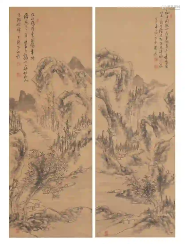 A PAIR OF CHINESE SCROLL PAINTING OF MOUNTAINS