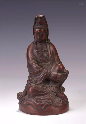 A CHINESE BAMBOO CARVING GUANYIN SEATED STATUE