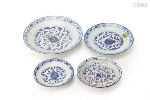 FOUR BLUE & WHITE PORCELAIN PLATES