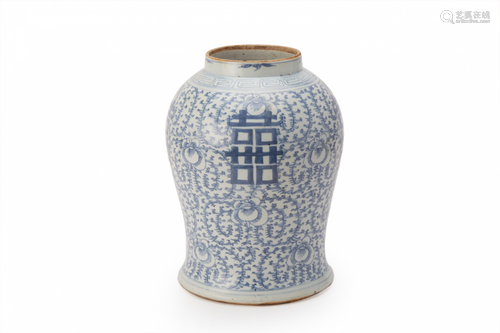 A BLUE & WHITE 'DOUBLE HAPPINESS' BALUSTER JAR