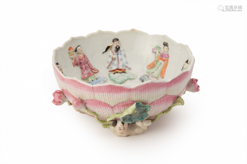 AN 'EIGHT IMMORTALS' PORCELAIN LOTUS BOWL