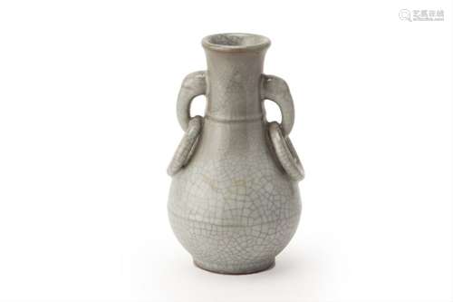 A SMALL CRACKLE-GLAZED PEAR SHAPED VASE