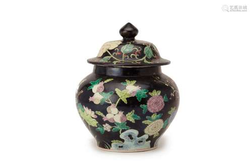 A FAMILLE NOIRE PORCELAIN JAR AND COVER