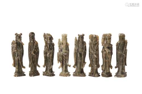 A SET OF EIGHT CHINESE CARVED STONE IMMORTALS