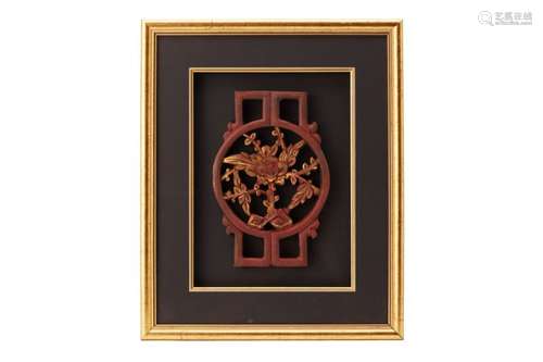 A FRAMED ANTIQUE CHINESE FOLIATE CARVING