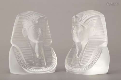 A PAIR OF SASAKI GLASS BUSTS OF EGYPTIAN PHARAOHS