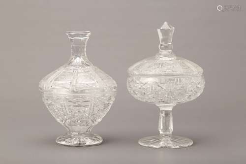 TWO BOHEMIA CRYSTAL COVERED BONBON DISHES