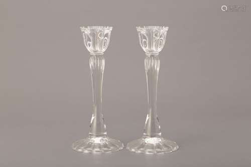 A PAIR OF GLASS CANDLESTICKS