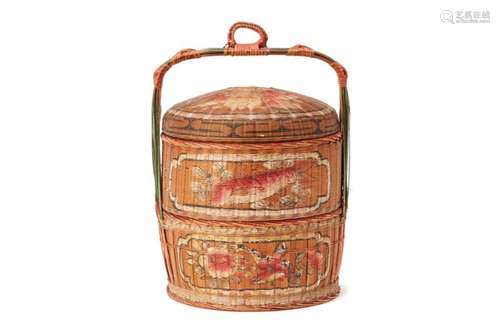 A PAINTED WOVEN BASKET