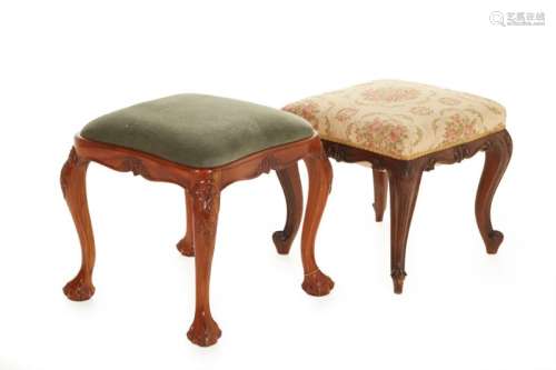 TWO CARVED & UPHOLSTERED DRESSING STOOLS