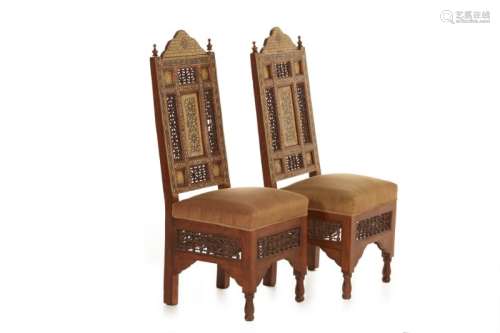 A PAIR OF SYRIAN MOTHER OF PEARL INLAID SIDE CHAIRS