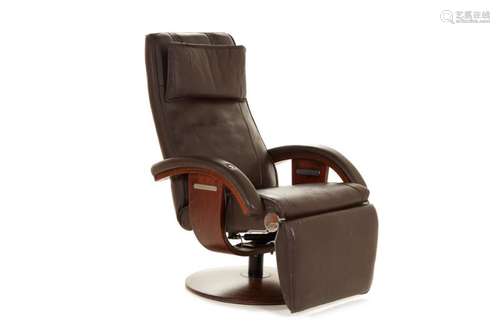 A VINTAGE SCANDINAVIAN STYLE LEATHER RECLINING ARMCHAIR