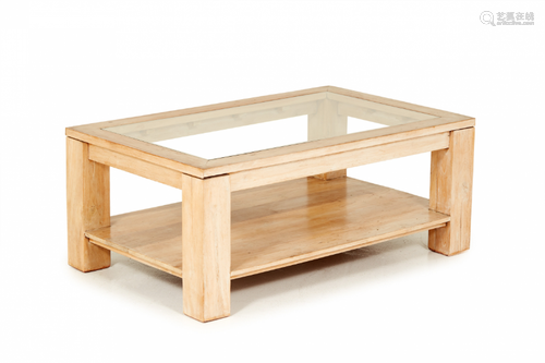 A LIMED WOOD & GLASS RECTANGULAR COFFEE TABLE