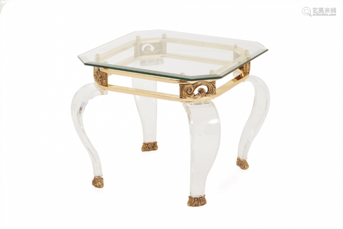 A GILT METAL AND ACRYLIC SIDE TABLE