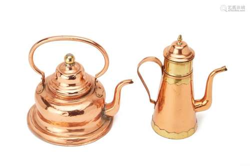 A COPPER TEAPOT & COFFEE POT