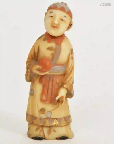 Chinese Polychromed & Gilded Bone Figurine