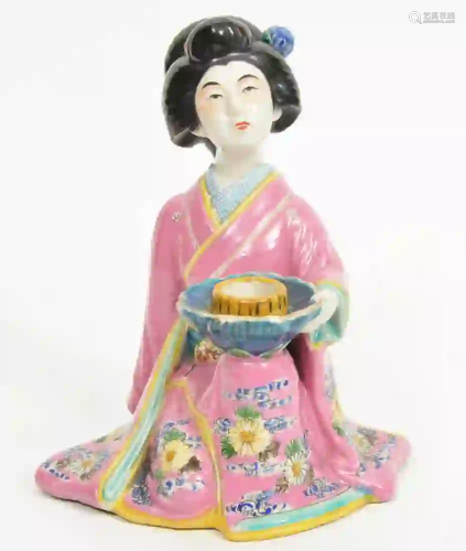 Chinese Porcelain Seated Geisha Candleholder