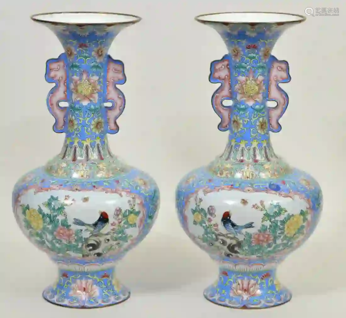 Large Pair of Chinese Enamel Urn Vases
