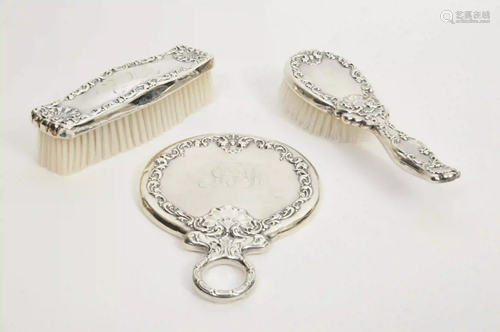 American Whiting Sterling Silver 3-Pc Vanity Set