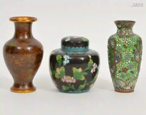 Chinese Cloisonne Vases & Tea Caddy