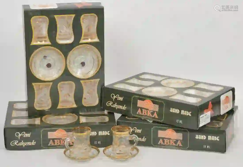 NEW 48 Pcs Turkish Tea Glass Cups & Saucers ABKA