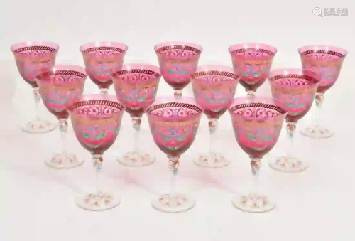 Set of 12 Bohemian Hand-Painted Goblets