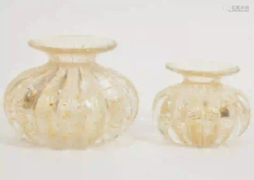 Pair of Italian Art Glass Vases With Gold Flecks