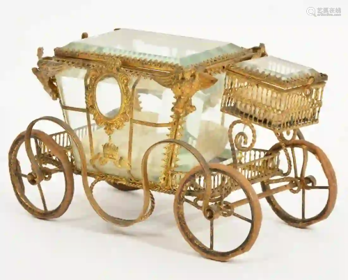 Gilt Bronze & Glass Carriage Jewelry Trinket Box