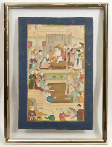 India Mughal Court Scene Painting on Silk