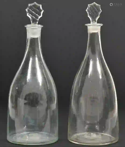 Pair of American Hand-Blown Glass Decanters