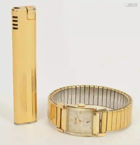 Benrus 14K Gold Watch & Gold-Tone Colibri Lighter