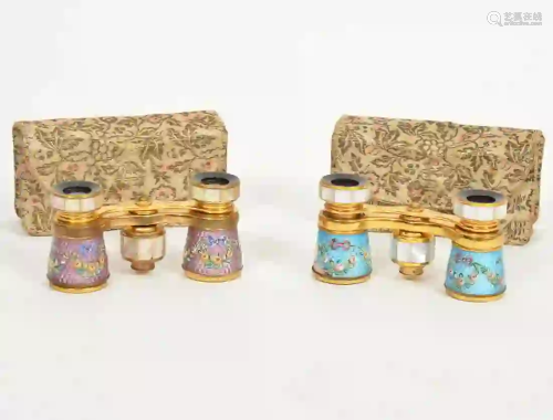 2 LeMaire Enamel Mother of Pearl Opera Glasses