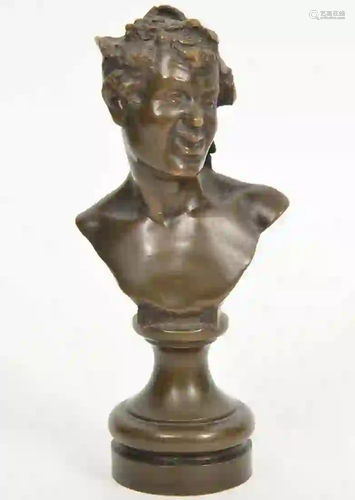 Late 19th C. Signed Bronze Bacchus Miniature Bust