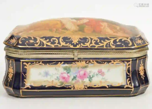LARGE Hand-Painted Sevres-Style Porcelain Box