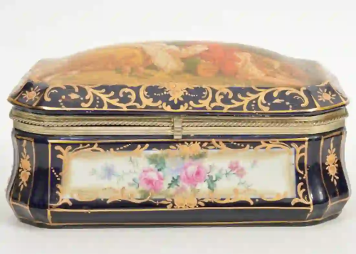 LARGE Hand-Painted Sevres-Style Porcelain Box