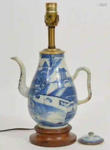 Chinese Blue White Porcelain Teapot Lamp