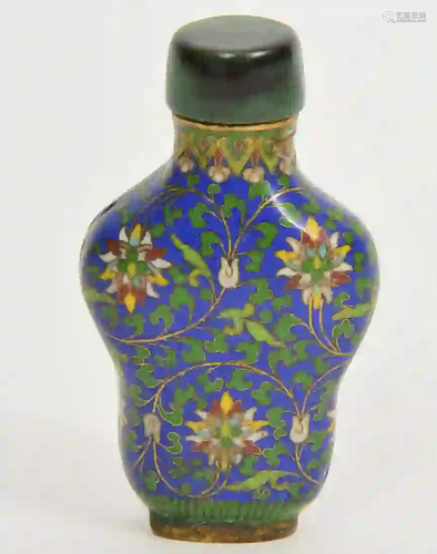 Chinese Cloisonne Snuff Bottle with Jade Lid