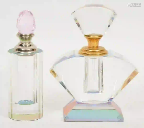 Two Deco-Style Iridescent Glass Perfume Bottles