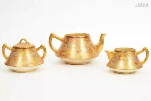 Japanese Satsuma Teapot, Creamer & Sugar Bowl