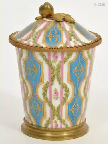 Sevres Hand-Painted Porcelain Bronze Lidded Cup