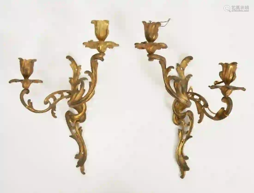 19th/ 20th C. Bronze Foliate Wall Sconces