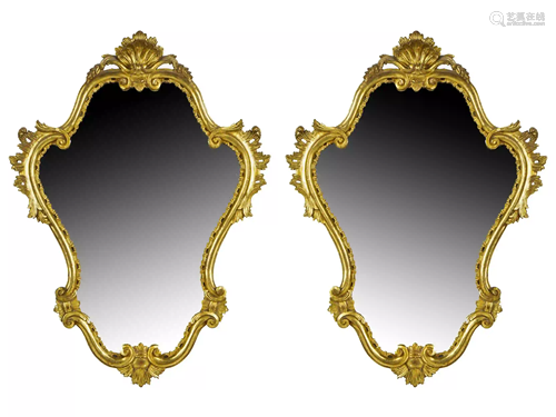 PAIR ITALIAN ROCOCO STYLE GILTWOOD MIRRORS