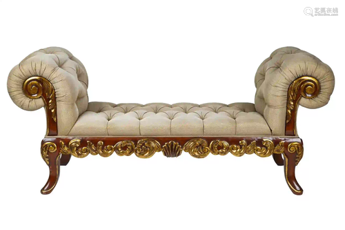 WALNUT & PARCEL GILT BENCH